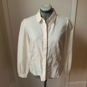 NWOT Sézane Cream embroidered Button-down Blouse